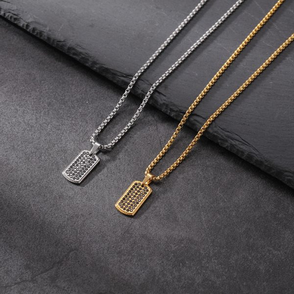 Trending Retro Square Pendant Men's Necklace - Durable Electroplated Stainless Steel & Titanium Steel