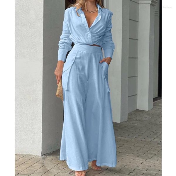 Women's Two Piece Pants Set Women Vintage Boho Print Shirt Commuter Wide Leg Summer Casual Loose Suits Work Streetwear Y2k 2022 Outfits