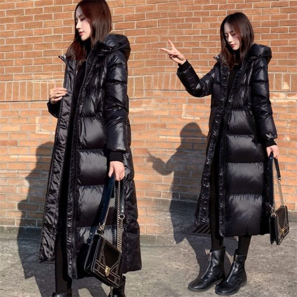 Women's Down Parkas Black Glossy Parka Coat Women's Fashion Thicken Winter Hooded Loose Long Jacket Female Windproof Rainproof Warm Outwear 220909