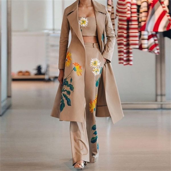 Women's Two Piece Pants 3 Piece Set Women Suit Coat And Wide Led Pants Sets Elegant Long Sleeve Lapel Coat Strapless Top Trousers Sets Femme Outfits Set 220912