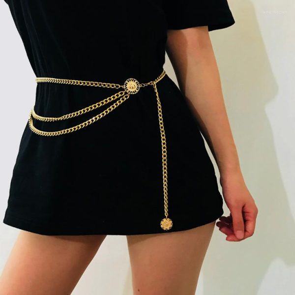 Belts Fashion Designer Metal Chain Belt For Women Golden Coin Hip Hop Tassel Female Waist