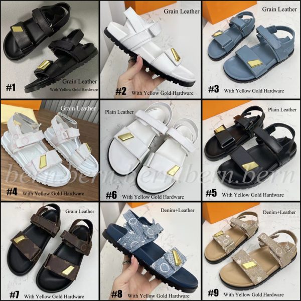 (Yellow Gold Hardware) Premium Women's Fashion Leather Sandals Beach Sandals Slippers Shoes for Women