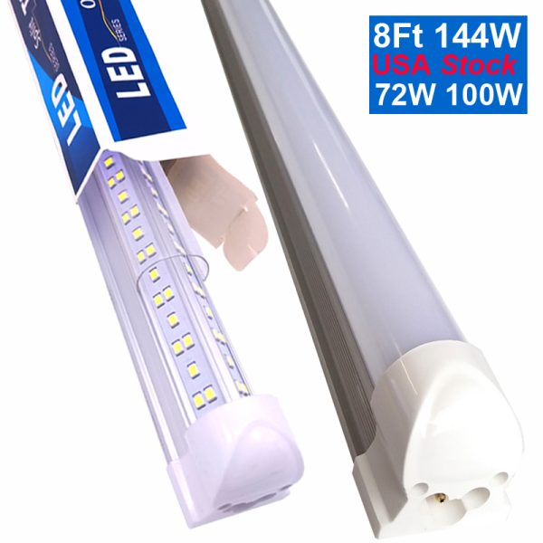 V-Shaped Integrate T8 LED Tube 8 Ft Feet Fluorescent Lamp LED Light Bright White Tubes Cooler Door Lighs Ultra Daylight 6500K Shop Frosted Cover Milky Covers crestech