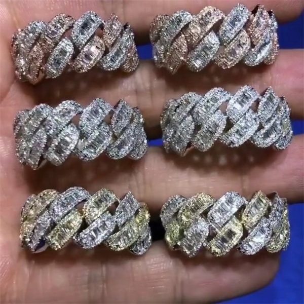 Band Rings Iced Out Bling Men Finger Jewelry Full Paved Rectangle Cubic Zirconia 5A CZ Cuban Link Chain Engagement Ring 221107