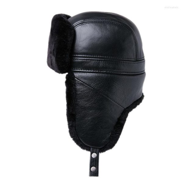 Berets 2022 Winter Bomber Hats For Men Cowhide Leather Russian Hat Brand Quality Genuine Fur Pom Ear Protect Ushanka Cap