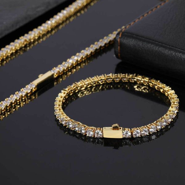 5A CZ Diamonds Tennis Chain Necklace Bracelets for Men Women 18K Real Gold Plated Jewelry Set