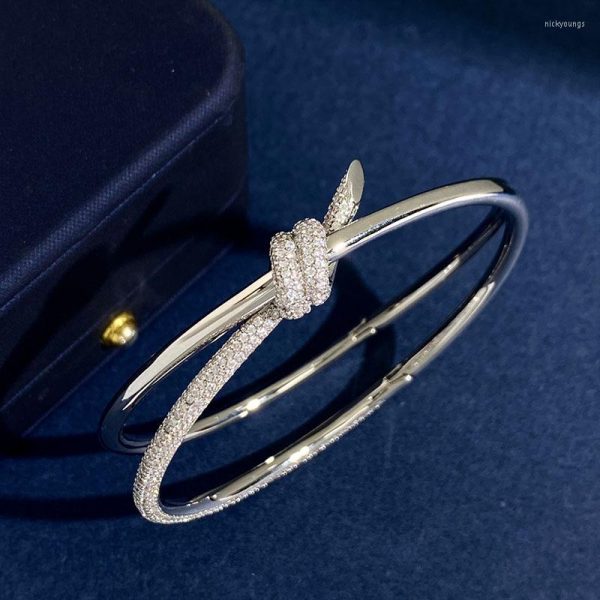 Bangle Niche Brand 925 Silver Plated Cross Knot For Women Fashion CZ Zircon Bracelets High Version Jewelry