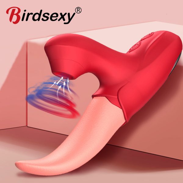 Vibrators Rose Vibrator Toy Dildo For Female Clit Stimulator Sucking Vibrator Nipple Tongue Licking Blowjob Masturbator Sex Toys for Women 230228