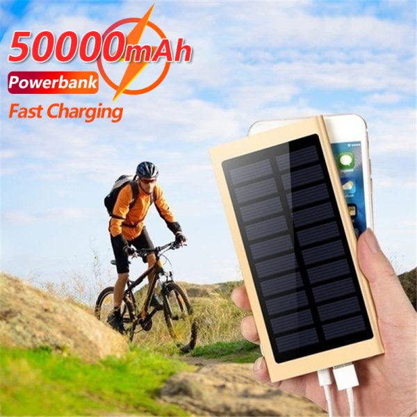 50000mAh power banks Solar Fast Charger for Cycling, Hiking , Fishing, Mobile Power, 2USB Digital Display Outdoor External Battery