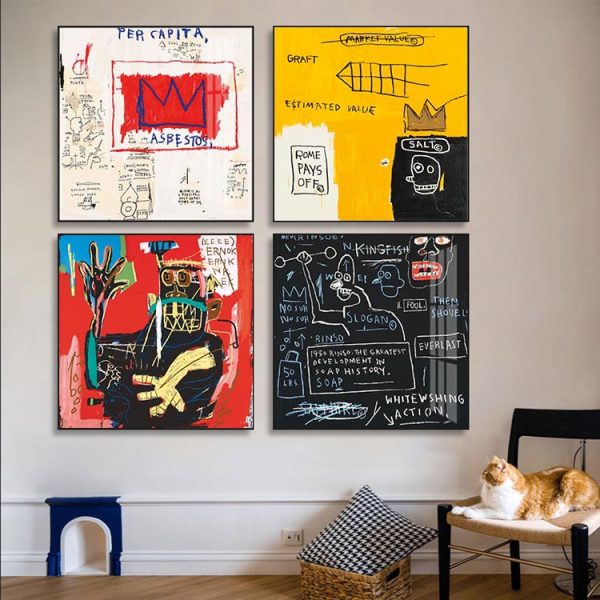 Basquiat decorative painting bar large size American graffiti artist mural trendy studio hanging painting