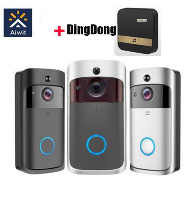 V5 720P Wireless WiFi Video Doorbell Smart Phone Door Ring Intercom Security System IR Visual HD Camera Bell Waterproof Cat Eye with DingDong for Home Life Office