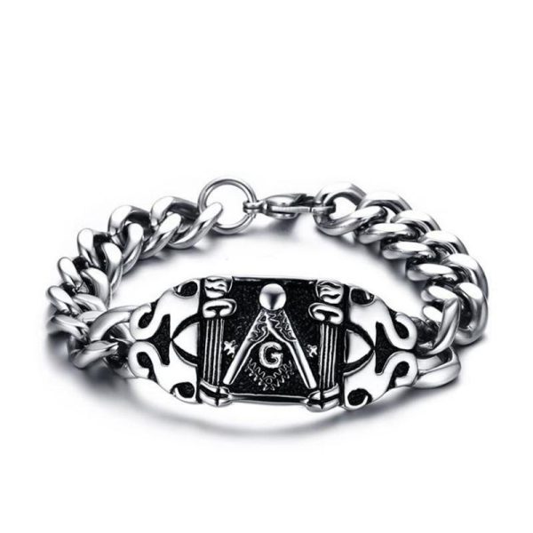 Bangle Euramerican Titanium Steel Men's Fraternal Order Bracelet 25MM Stainless Freemasonic Sliver Color Chain Boy Gift