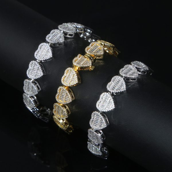 Bling CZ Heart Tennis Chain Bracelet for Women Full Paved Iced Out Cubic Zirconia Luxury Hip Hop Jewelry for Gift