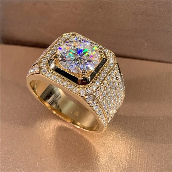 Band Rings 14K Gold Solitaire Male 2ct Lab Zircon Ring Silver Color Jewelry Engagement Wedding band Rings for men gift 230506