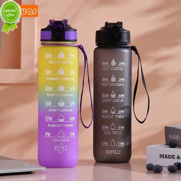 1000ml Large Capacity Water Bottle Frosted with Straw Plastic Cup Sports Cup Plastic Gradient Outdoor Sport Water Bottle Cup