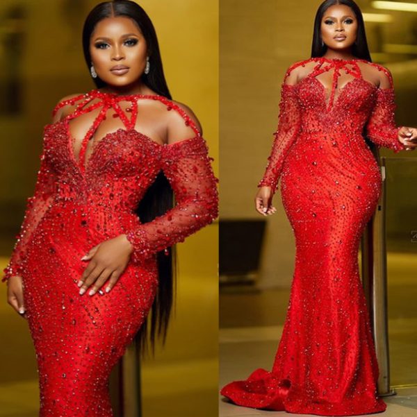 2023 May Aso Ebi Mermaid Red Prom Dress Beaded Crystals Sexy Evening Formal Party Second Reception Birthday Engagement Gowns Dress Robe De Soiree ZJ268