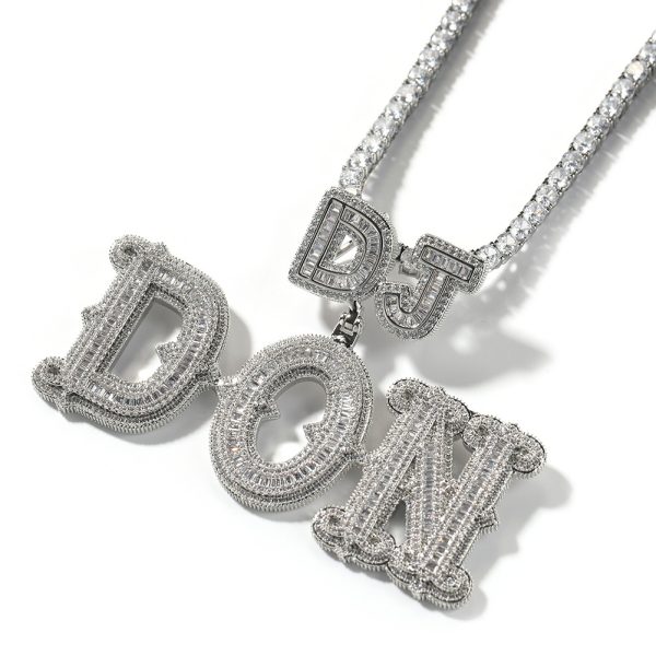 0-9 A-Z Custom Name Letters Pendant Necklaces T Zircon Charm Letters Numbers Tail Clasp Men Women Jewelry Gift