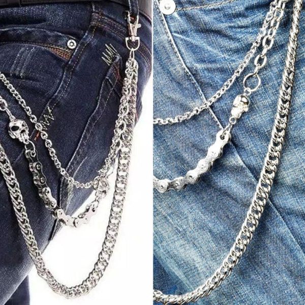 Belts 3 Layer Punk Men's Keychains Wallet Chain Skull Biker Link Waist Hook Trousers Pant Belt For Boys Fashion Jewelry