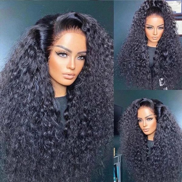 200 Density Natural Black Curly Lace Front Wig Human Hair 13x4 Kinky Curly Lace Frontal Wig Brazilian Transparent Lace Synthetic Wigs