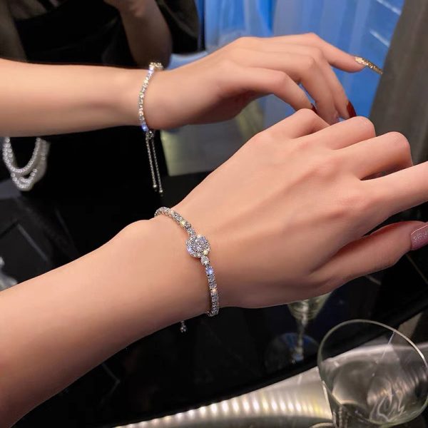 2023 Ins Top Sell Tennies Bracelet Luxury Jewelry 925 Sterling Silver Fill Round Cut Cubic Zircon Party Eternity Women Wedding Bangle For Lover Gift