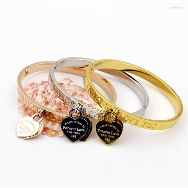 Bangle Fashion Stainless Steel Forever Better Letter Double Heart Charm Bracelet Rose Gold Color Female Woman Gift