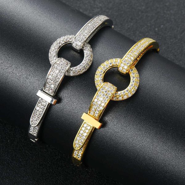 Top Quality Hip Hop Belt Buckle Bangle Bracelet Female Minority Punk Rock Hand Jewelry Set With Shiny Cubic Zircon Personalized Wolf Tide Jewelry For Women Bijoux