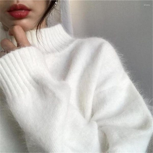 Women's Sweaters Woman Mohair Outer Wear White High Collar Sweater Autumn And Winter Pullover Wool Loose Cashmere Top