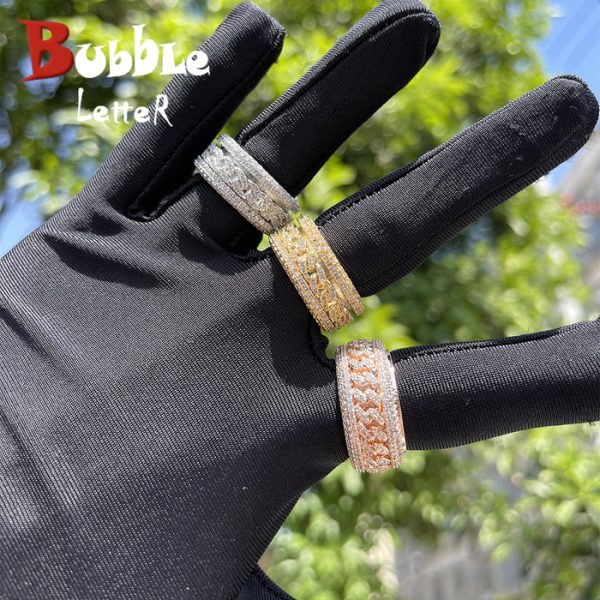 Wedding Rings Bubble Letter Gold Color Ring for Men Iced Out Real Copper Spinning in the Middle Hip Hop Jewelry Trend Charms Korea 230729