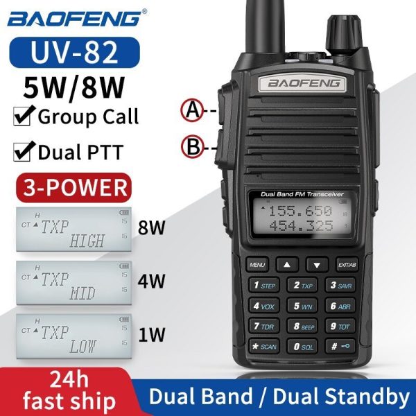 Walkie Talkie Baofeng UV 82 Real 5W 8W Ham Radio Comunicador Dual PTT Long Range 2 Way Portable FM Amateur Station 230731