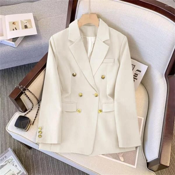 Women's Suits Women Blazer OL Style Commute Loose Suit Coat Solid Color Double Breasted Long Sleeves Formal Notch Collar Pockets