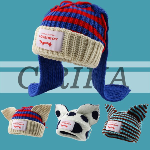 Wide Brim Hats Bucket 2023 Cute Fashion Hooded Lover Boy Ear Knit Double layer Warm Woolen Hat Niche n Hip hop Personality Cold 230804