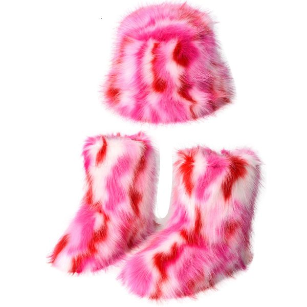 Boots Winter Warm Women Fur Boot Woman Fluffy Faux Fur Fisherman Hat Set Ladies Plush Snow Boot Outside Female Furry Slip on Shoe Bota 230809