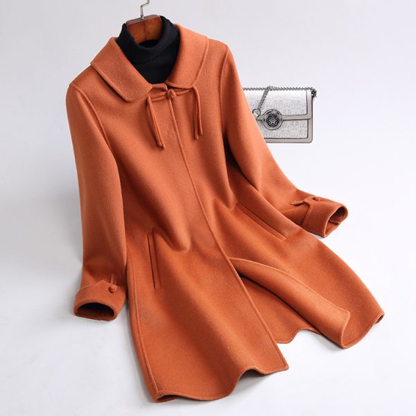 501M541# Chinoiserie Double-sided Cashmere Coat Women's Medium Long Autumn and Winter Woolen Coat Straight Tube