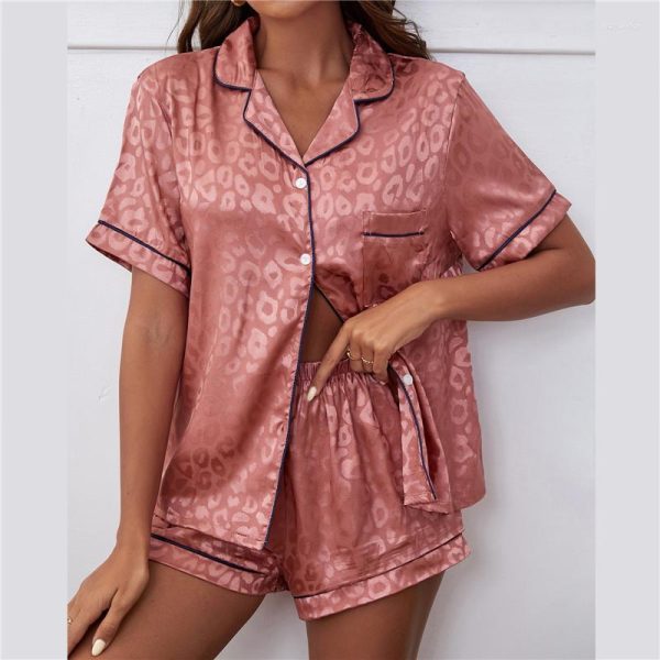 Women's Sleepwear 2023 Silk Pjs Ladies Short Sleeves Satin Set Home Clothing Suit Sweet Pyjamas Elegant Womens Pajamas Sets