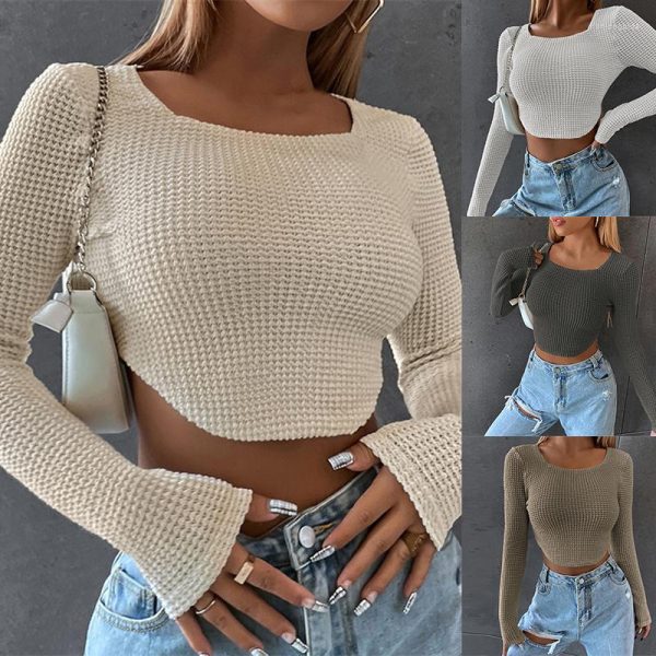 Women's T Shirts Long Sleeve Stitch Shirt Women Sexy Slim Streetwear Clothes Knit Crop Top Korean Fashion Spring Autumn Short Skinny Tshirt