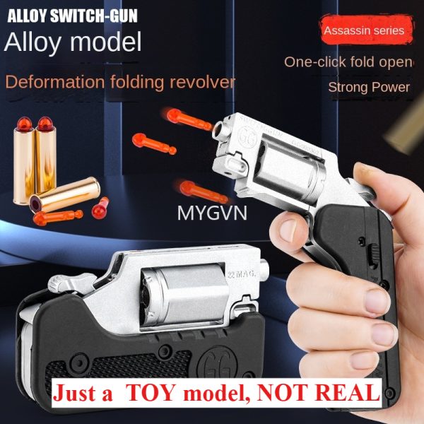 Alloy Revolver Lifecard Toy Gun Pistol Foldable Soft Bullet Shell Ejection Blaster Launcher for Boys Adults New Year Gifts Toys