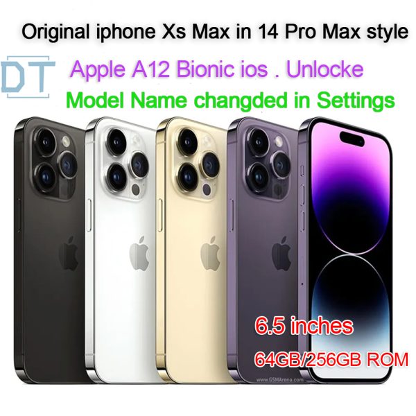 A+Excellent Condition,Refurbished Unlocked XS Max in iphone 14 pro max style Cellphone 6.5 inch OLED Display 4G LTE 4gb RAM 64G/256G A12 IOS12 Mobilephone