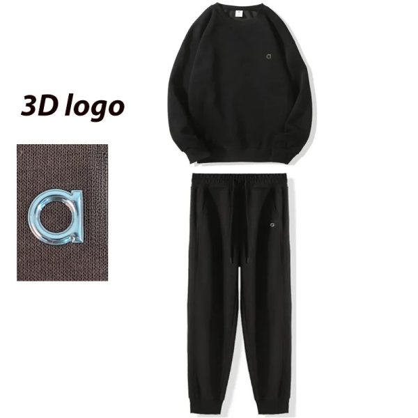 A-180 Yoga Sets Silver 3D Logo Hoodies Soft streme Pants Loose Jogger Long Ladies High Waist Soft Fabric Straight Jogger Trousers Show Legs Yoga Fitness