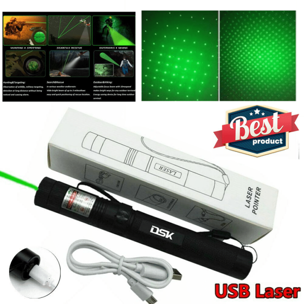 1500Miles Green Laser Pointer Pen Star Beam 1 mW USB Charger Rechargeable Lazer