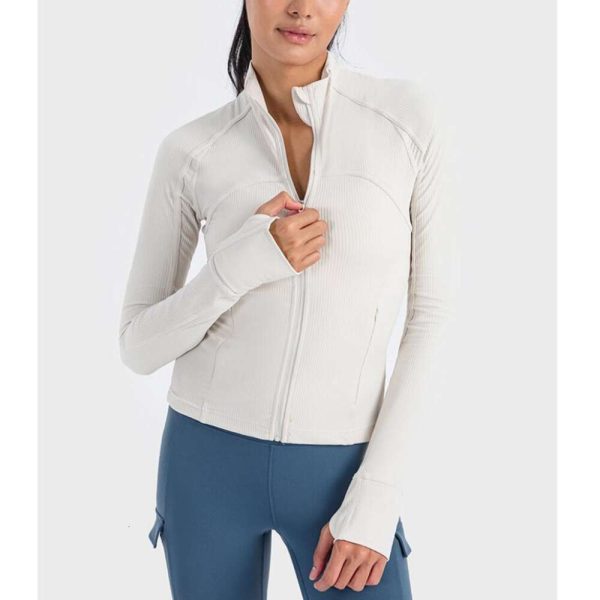 Vertical Rib 2.0 High Elastic Yoga Coat Cropped Jacket Tight Sports Running Zipper Short Gym Clothes Sweater