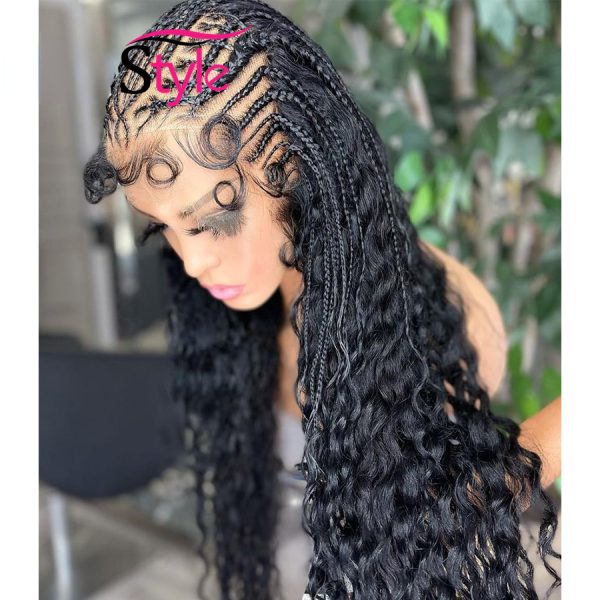 180Density Brazilian Curly Lace Front Wig 360 Lace Box Braid Wig African Synthetic Braided Wigs for Women with Baby Hair