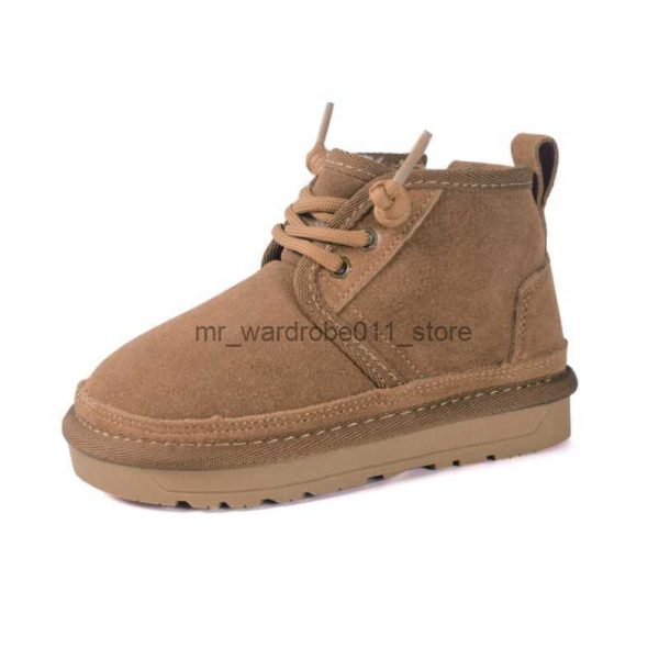 Boots New Children Snow Boots Genuine Leather Warm Plush Lace-up Unisex Boys Girls Warm Boots Soft Sole Fashion Toddler Kids Boots Q230926