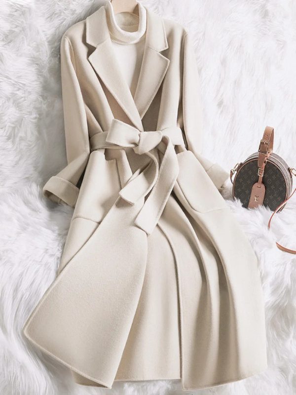 Women's Wool Blends Weight-loss double-sided cashmere coat women's mid-length beige temperament slim-fit autumn and winter woolen coat 231010