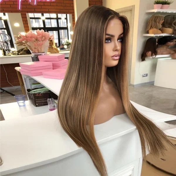 Auburn Brown Highlight Human Hair Wigs Pre Plucked 13x4 Straight Lace Front Wigs Transparent 360 HD Lace Frontal Wig Synthetic