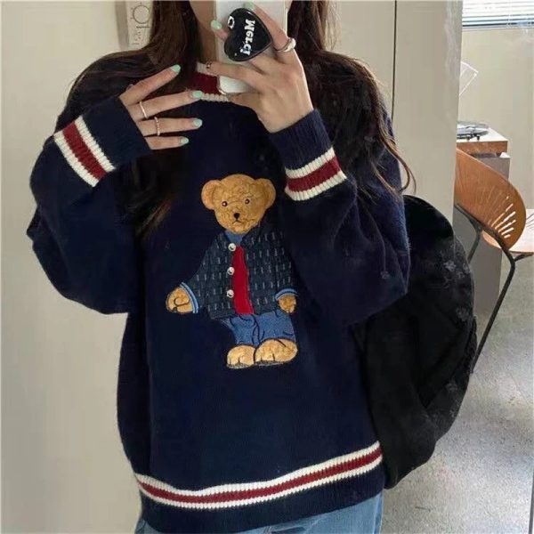 Women's Sweaters 2023 Autumn and Winter Women's Tank Top Japanese Style Cartoon Bear Pull Tank Top Sweater Extra Large Harajuku Kawai Clothing Knitted Tank Top 231121