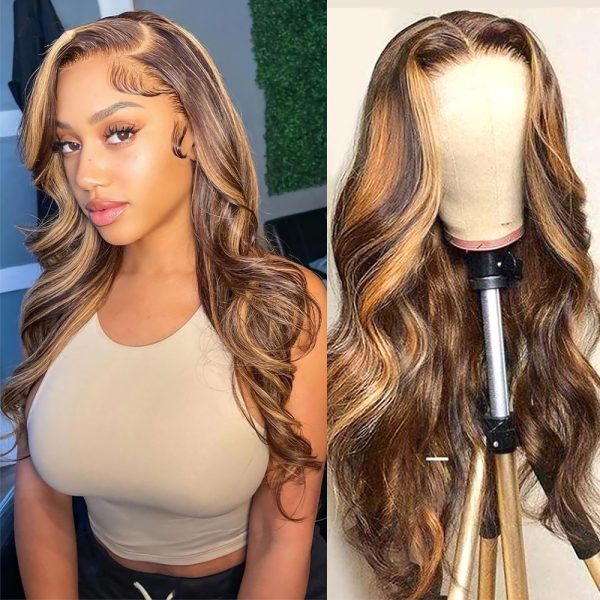 Brazilian Glueless 13x4 HD Highlight Wig Human Hair Honey Blonde Colored Lace Front Wigs For Women Body Wave Synthetic Closure Wig