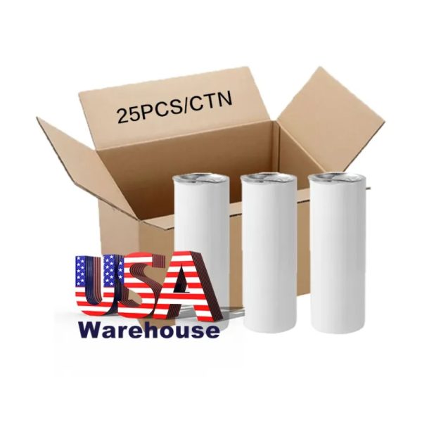 25pc/carton USA CA warehouse wholesale white Sublimation blanks 20oz tumblers Stainless Steel Double Wall straight car mugs 124