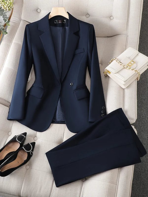 Women's Suits Blazers Navy Gray Black Women Pant Suit Formal Office Ladies Business Work Wear Blazer Jacket And Trouser Female 2 Piece Set 231216