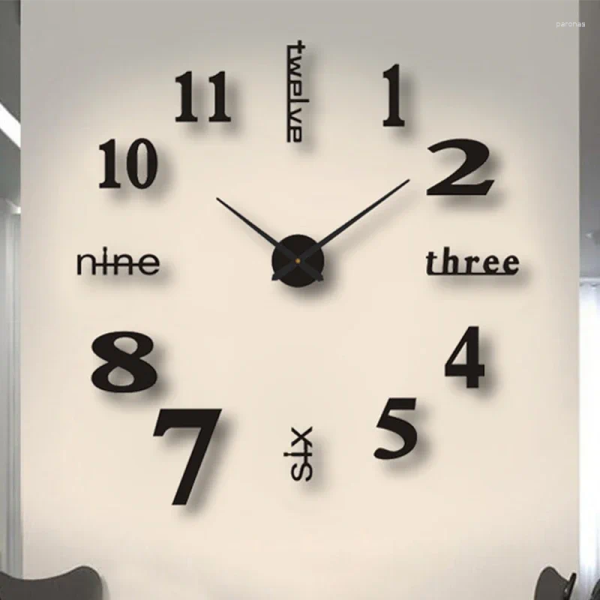 Wall Clocks Quartz Stickers Adhesive Decor Mirror Large Home Room Watches Clock Living For Hanging Self Frameless