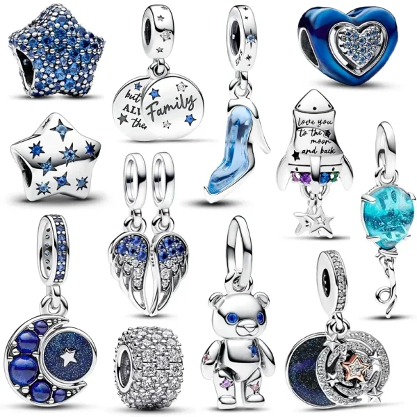 925 Sterling Silver Blue Crystal Enamel Heart-shaped Pendant Suitable for Fashion Bracelet Friends Surprise Birthday Jewelry Beads Gift Free Shipping